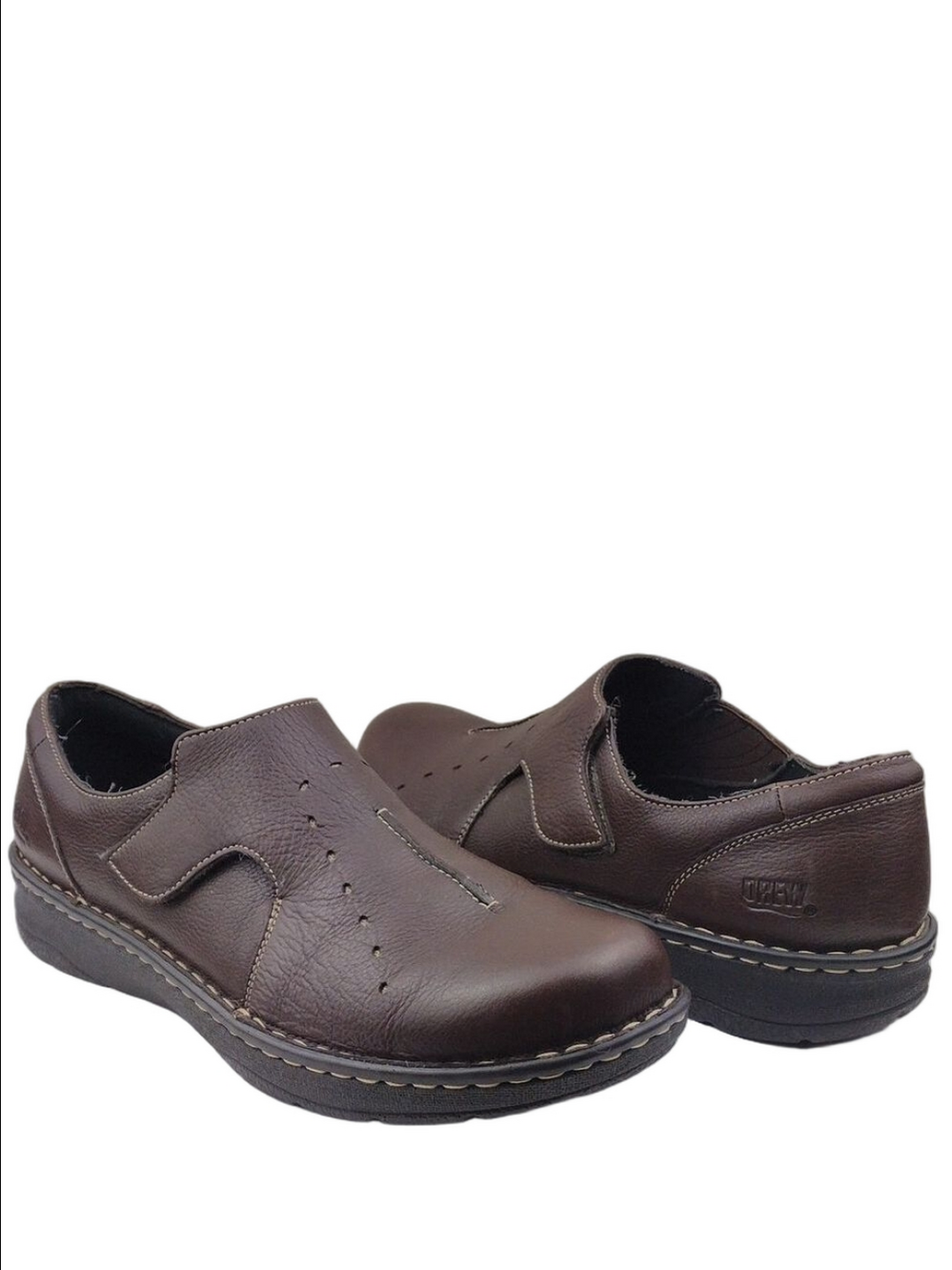 Drew Shoe Kay Brown Soft Pebble Leather Hook Loop Wedge Heel Slip On Ortho Shoe